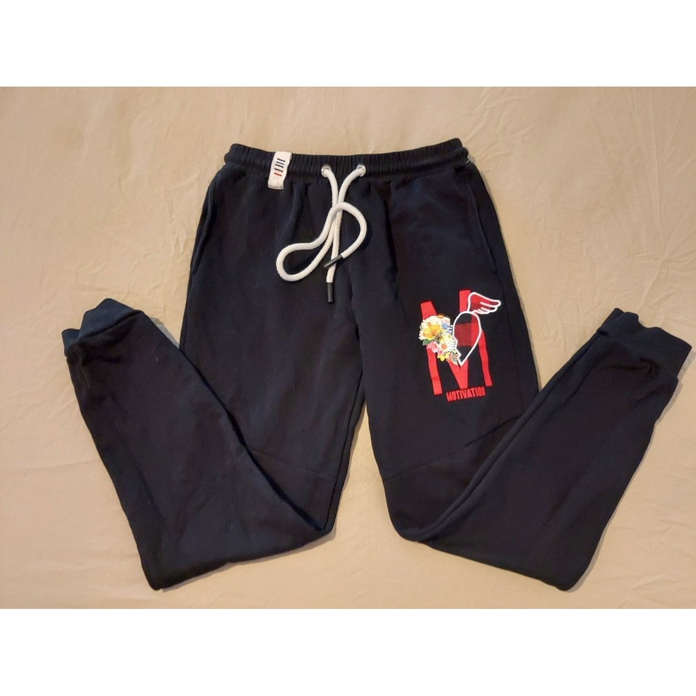Mens Loop Motivation Jogger Pants L Large Black Cotton Athletic